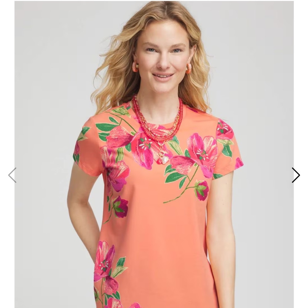Chico’s Floral Cap Sleeve Shirt Size 3